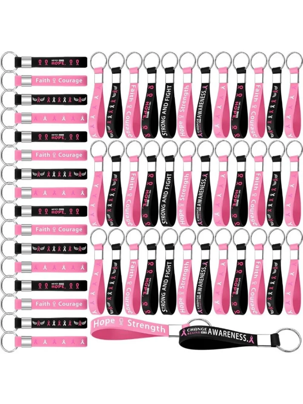 100 Pcs Pink Ribbon Keychains | Breast Cancer Awareness Gifts & Survivor